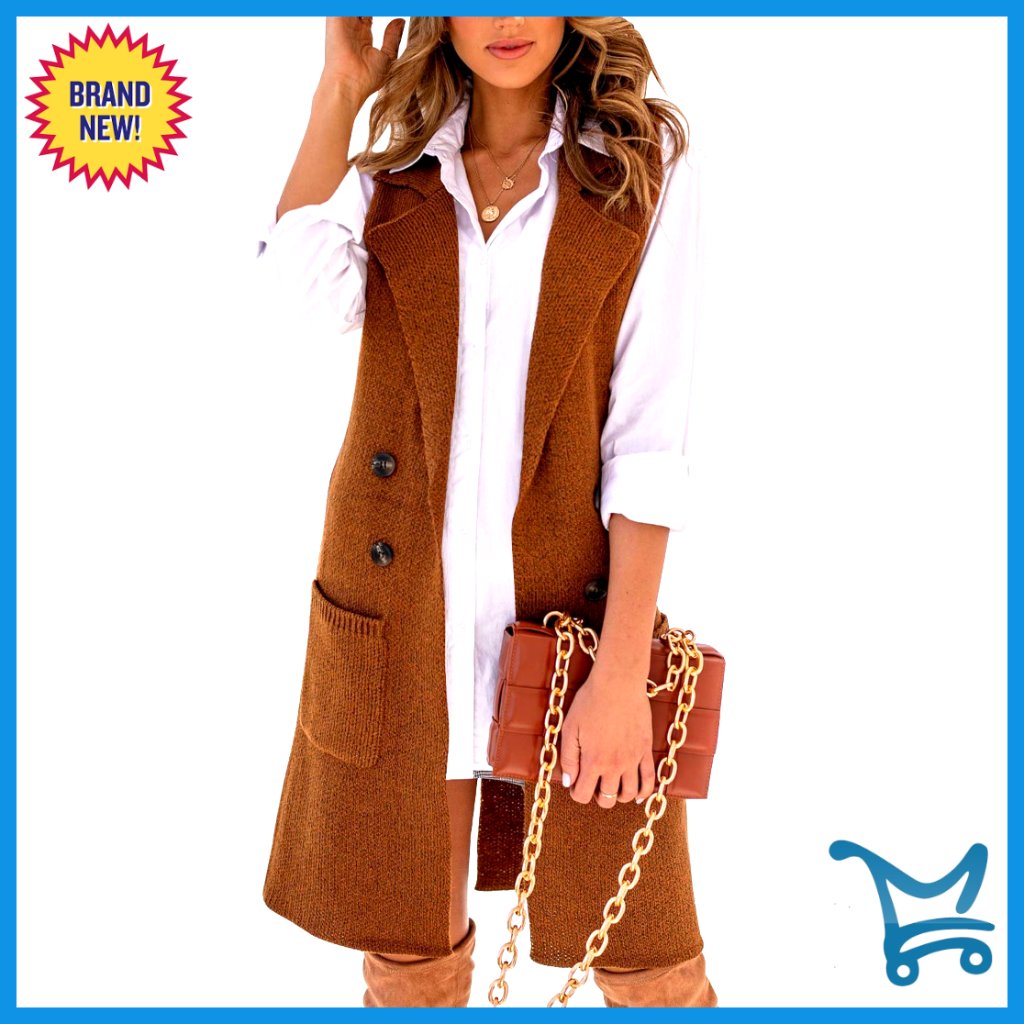 Open Front Lapel Collar Cardigan Vest Button Down Long Sweater Loose Fit